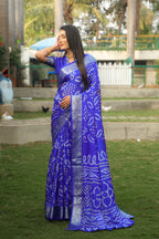 Bandhej Silk Zari Weaving Border With Bandhej Rich Pallu Saree And Blouse For Women