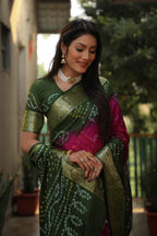 Vsaree Bandhej Silk Zari Weaving Border With Bandhej Rich Pallu Saree And Blouse For Women