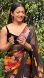 Vsaree Balck Banglori Printed Pallu And Designer Border Saree With Banglori Blouse For Women