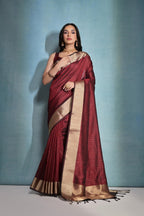 Vsaree Maroon Raw Silk Saree With Linning Pattern  With Zari Border And Zari Pallu With Blouse