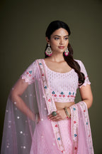 WOMEN'S PINK THREAD & EMBROIDERY WORK GEORGETTE FOR TRADITIONAL LEHENGA CHOLI