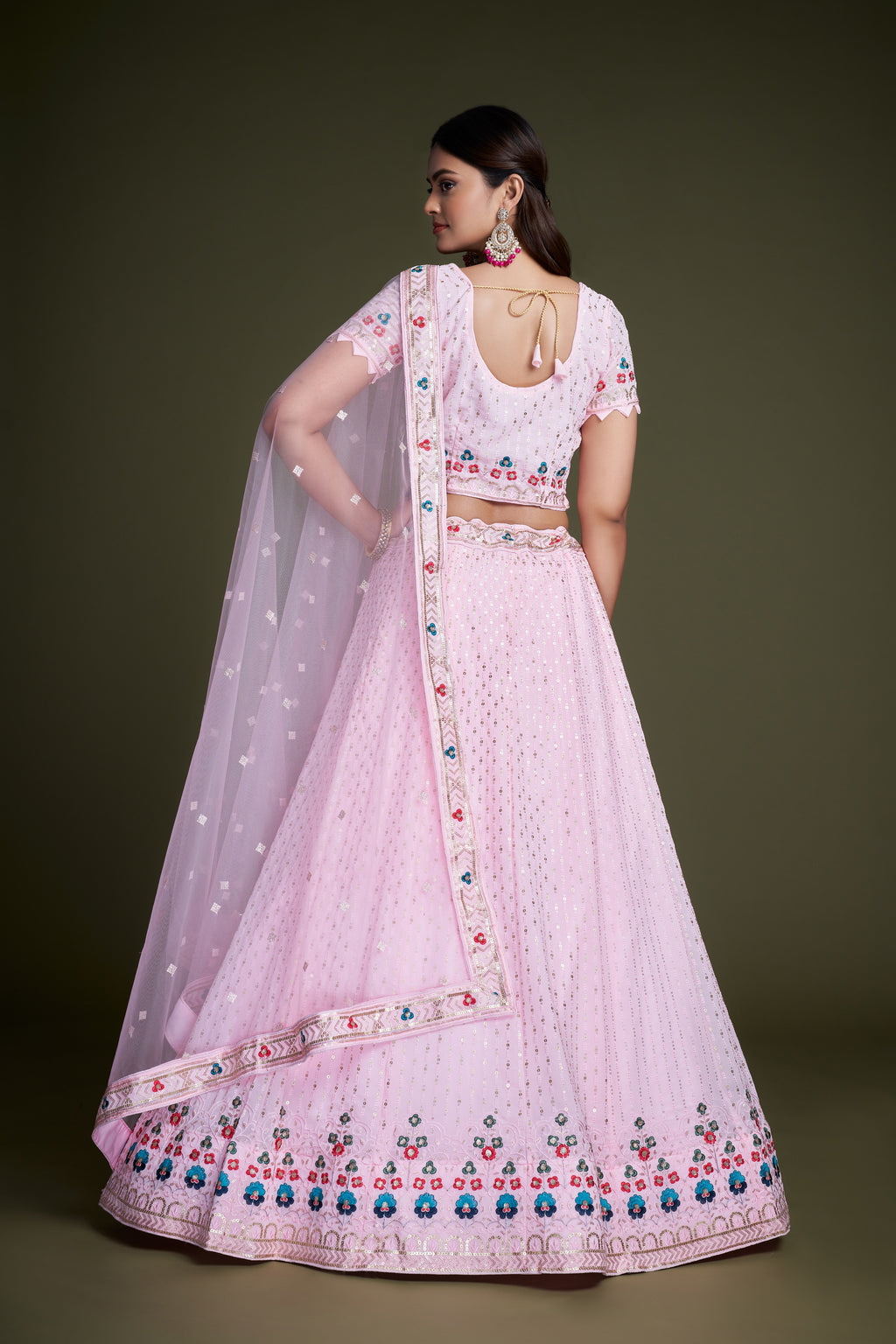 WOMEN'S PINK THREAD & EMBROIDERY WORK GEORGETTE FOR TRADITIONAL LEHENGA CHOLI