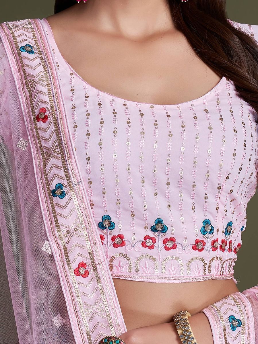 WOMEN'S PINK THREAD & EMBROIDERY WORK GEORGETTE FOR TRADITIONAL LEHENGA CHOLI