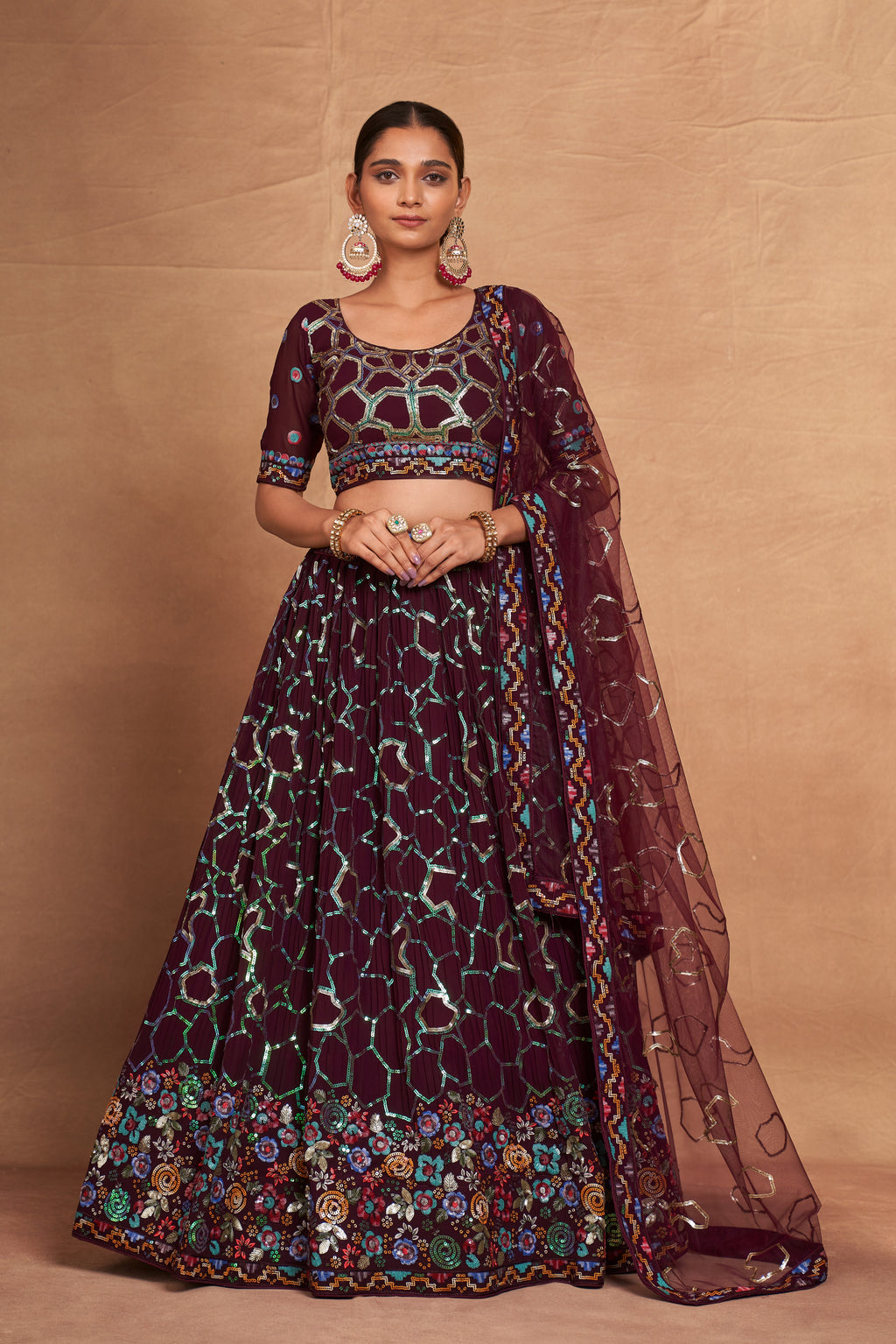 WOMEN'S GEORGETTE WITH SEQUINS AND EMBROIDERY WORK DESIGNER LEHENGA CHOLI