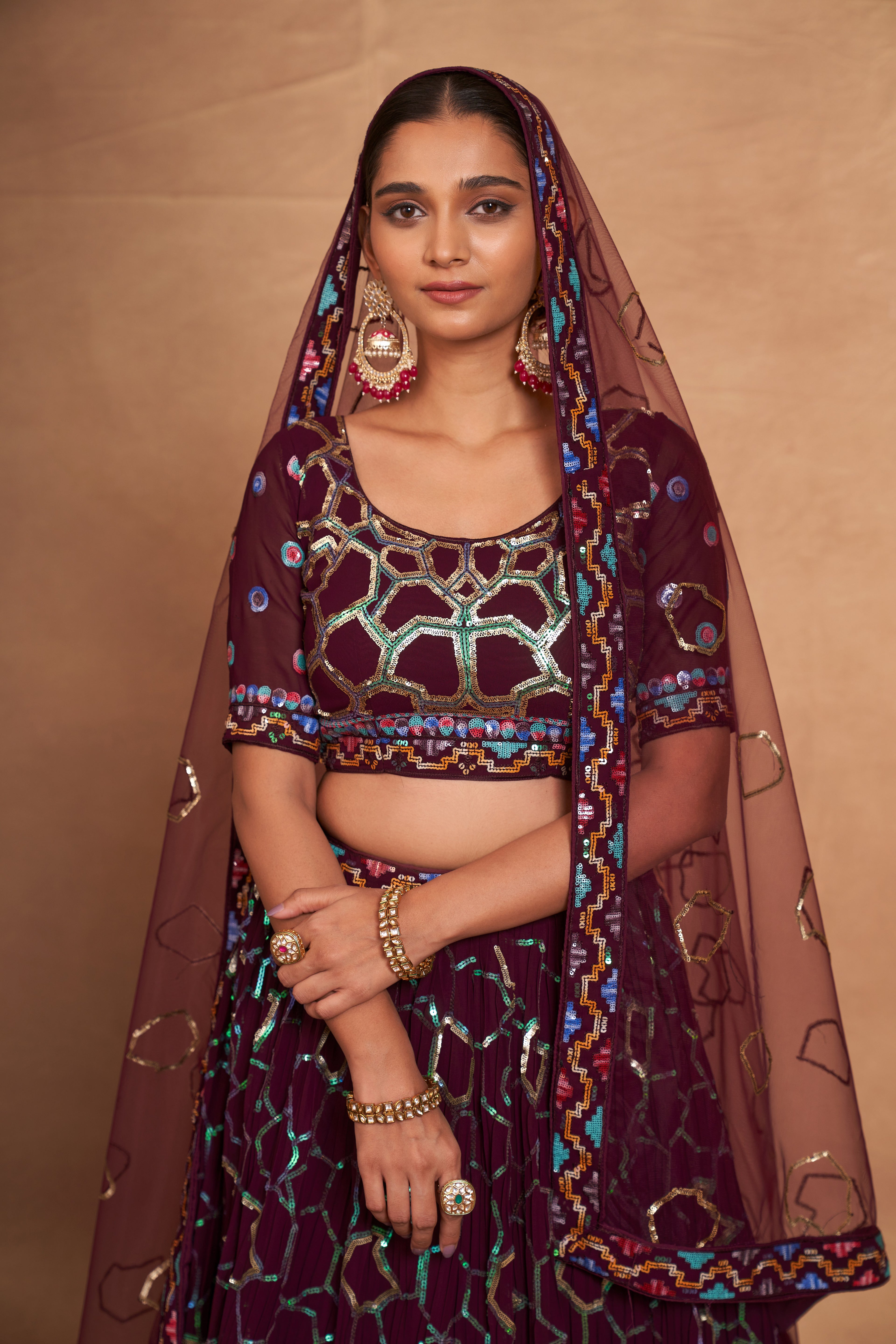 WOMEN'S GEORGETTE WITH SEQUINS AND EMBROIDERY WORK DESIGNER LEHENGA CHOLI