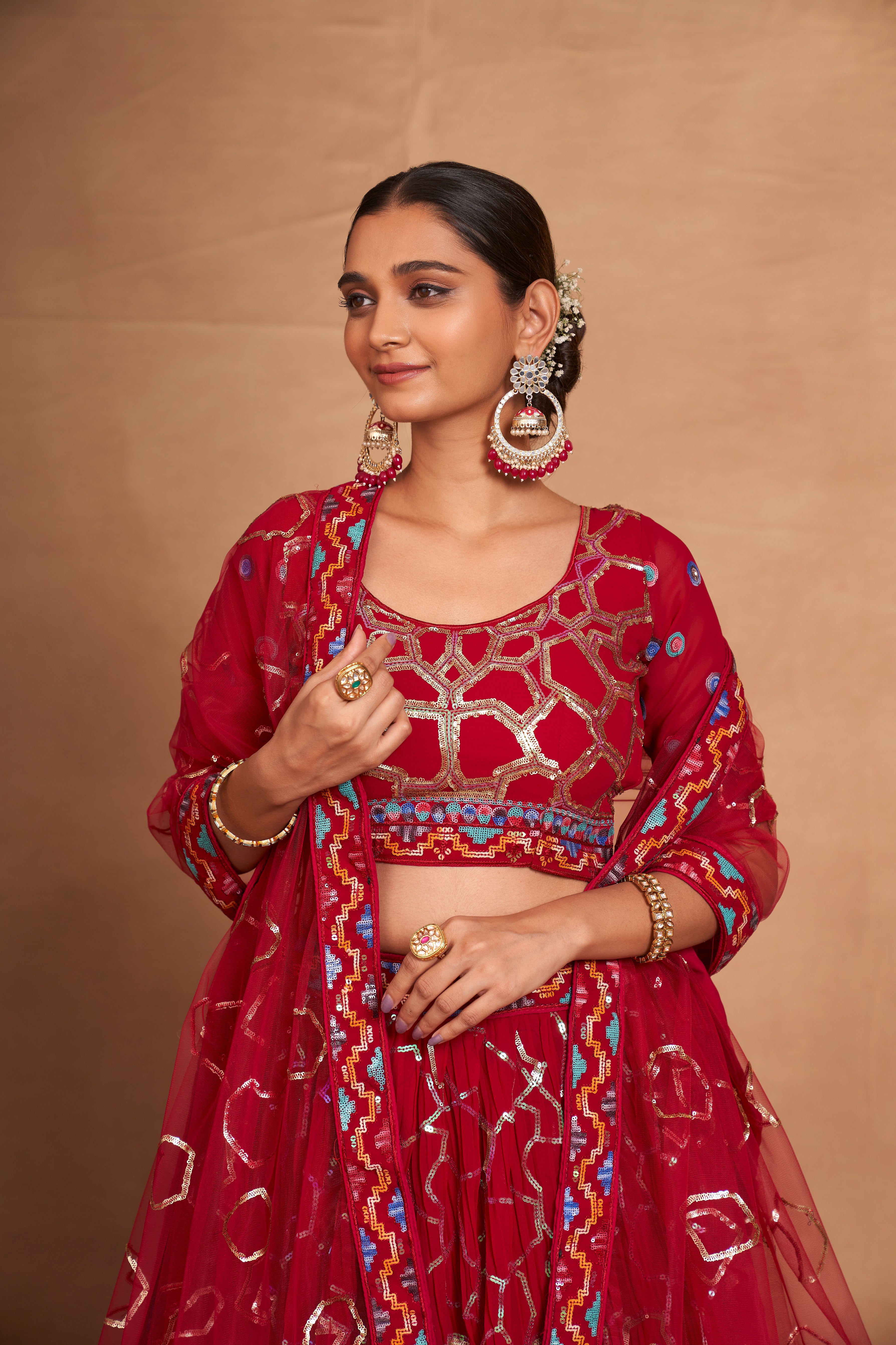 WOMEN'S GEORGETTE WITH SEQUINS AND EMBROIDERY WORK DESIGNER LEHENGA CHOLI