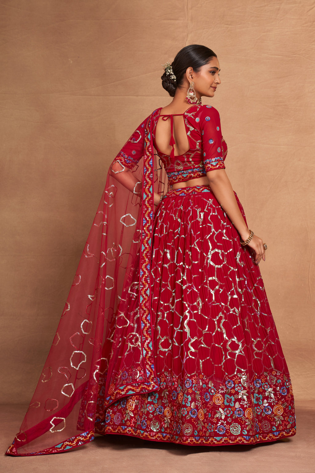 WOMEN'S GEORGETTE WITH SEQUINS AND EMBROIDERY WORK DESIGNER LEHENGA CHOLI