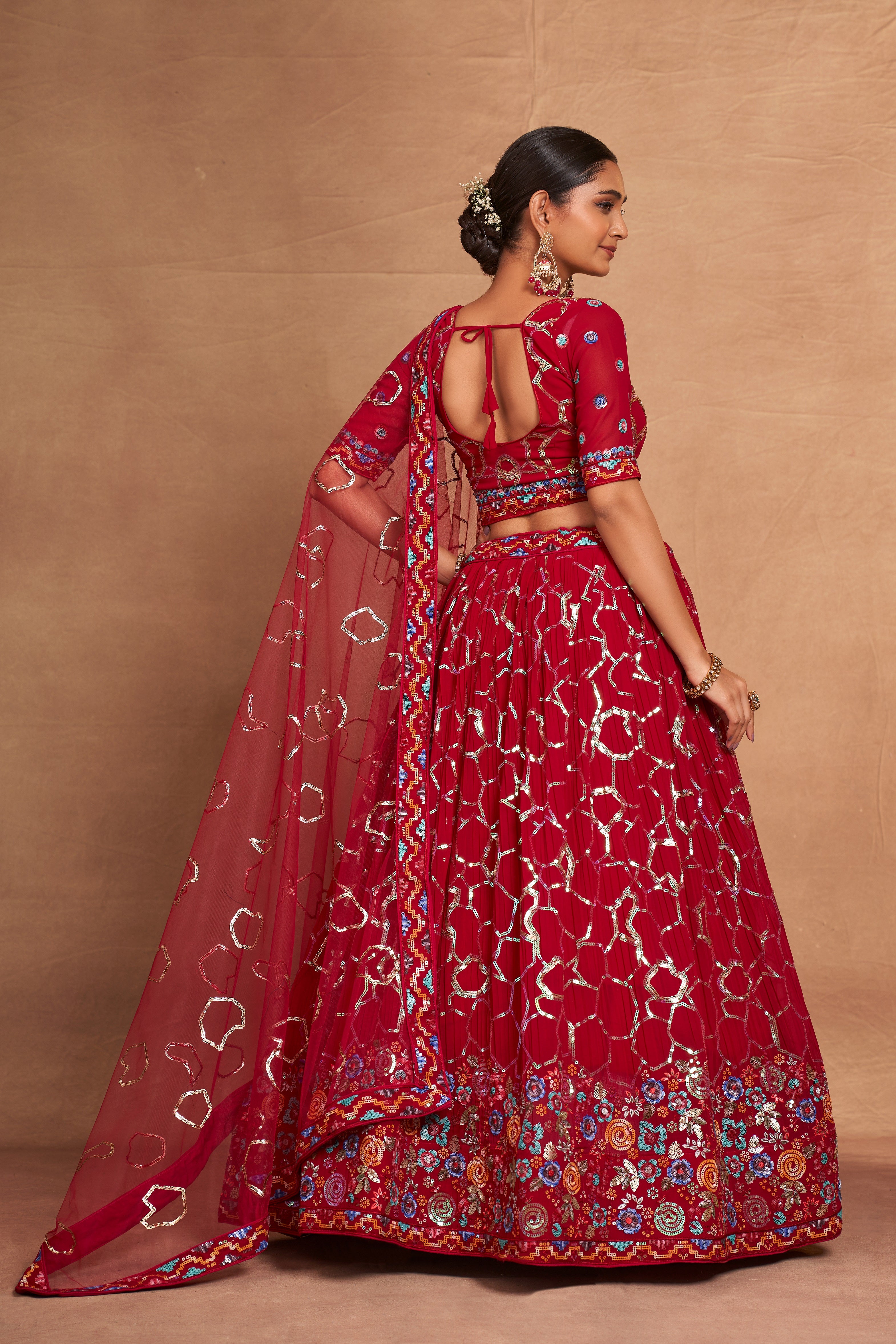 WOMEN'S GEORGETTE WITH SEQUINS AND EMBROIDERY WORK DESIGNER LEHENGA CHOLI