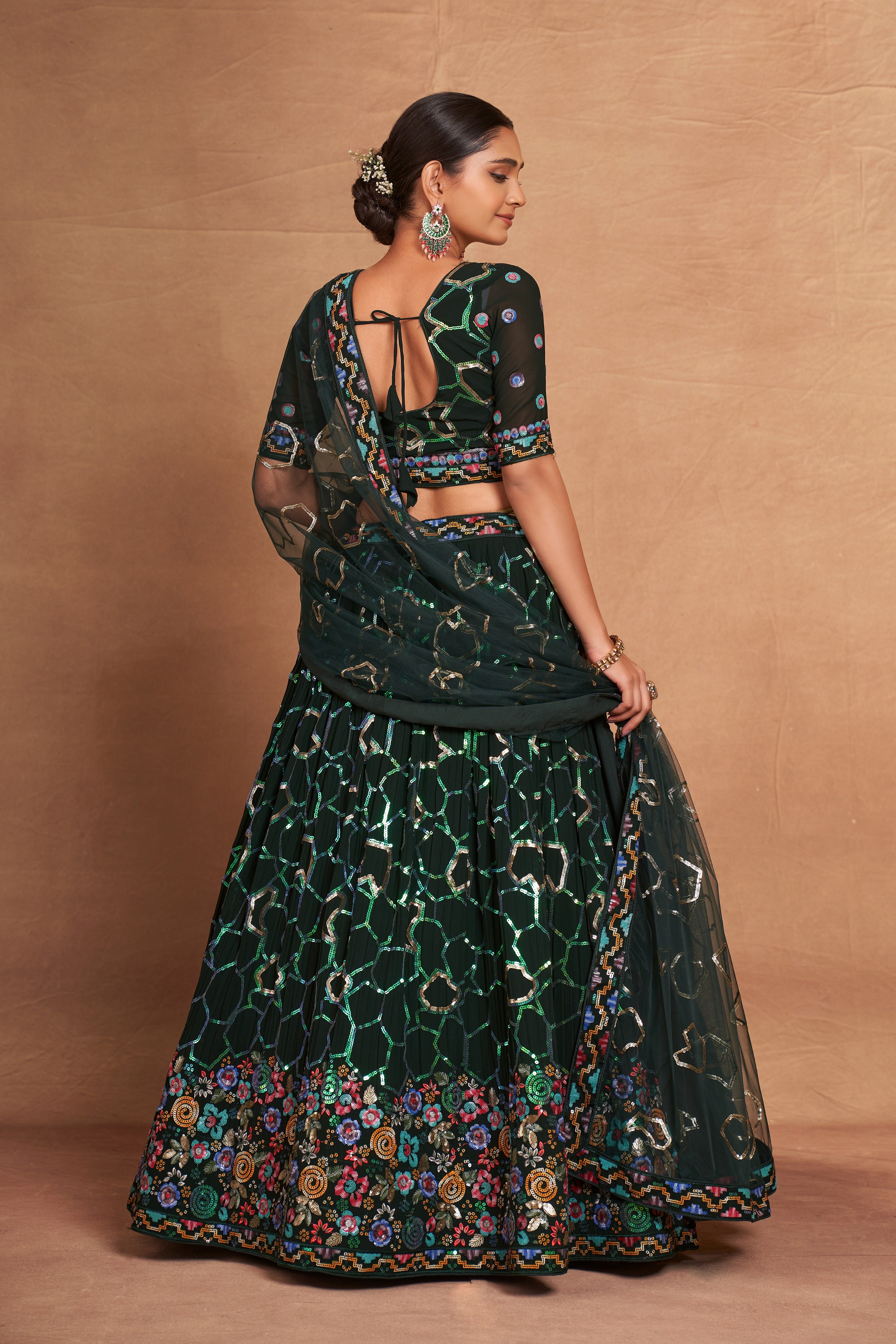WOMEN'S GEORGETTE WITH SEQUINS AND EMBROIDERY WORK DESIGNER LEHENGA CHOLI
