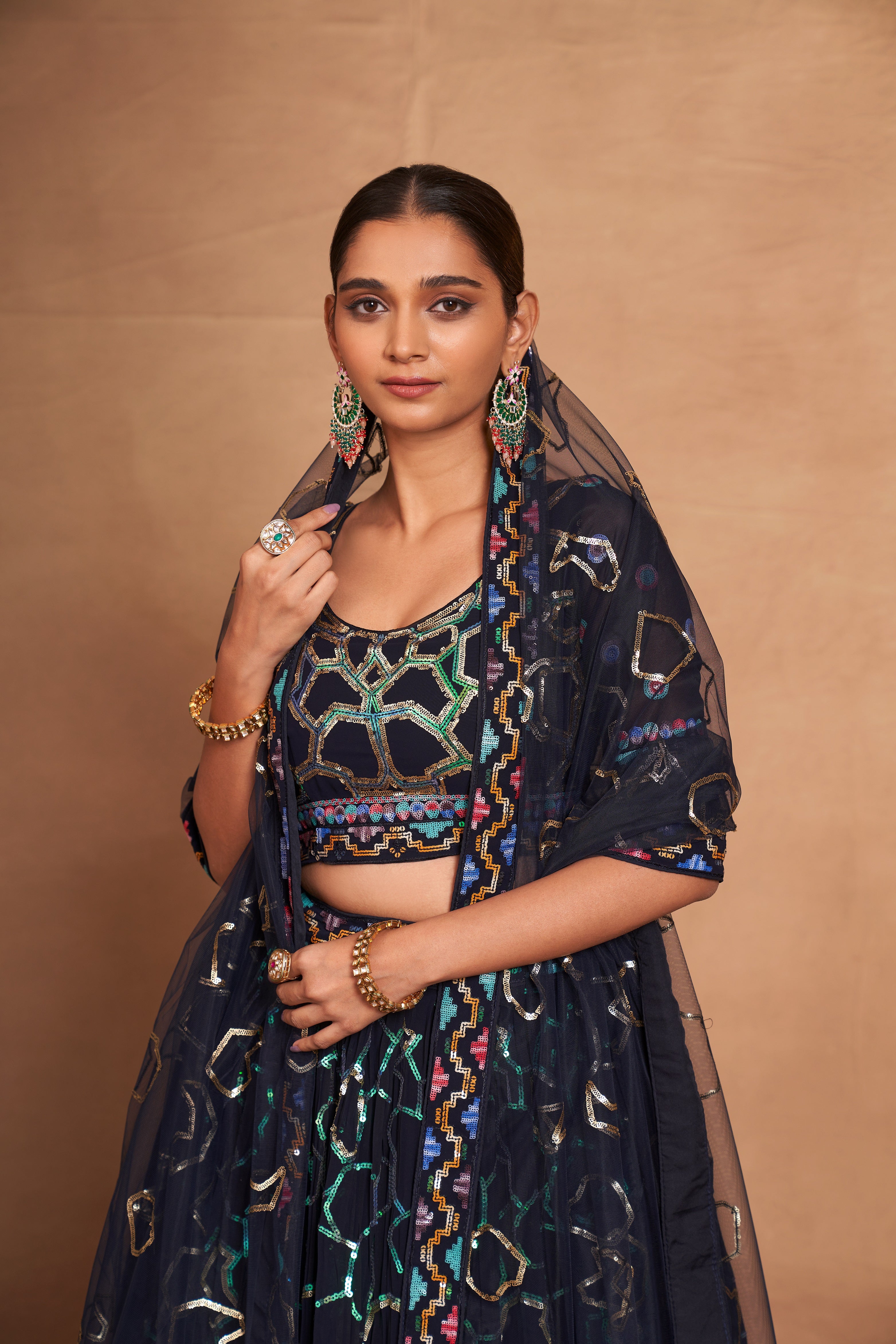 WOMEN'S GEORGETTE WITH SEQUINS AND EMBROIDERY WORK DESIGNER LEHENGA CHOLI