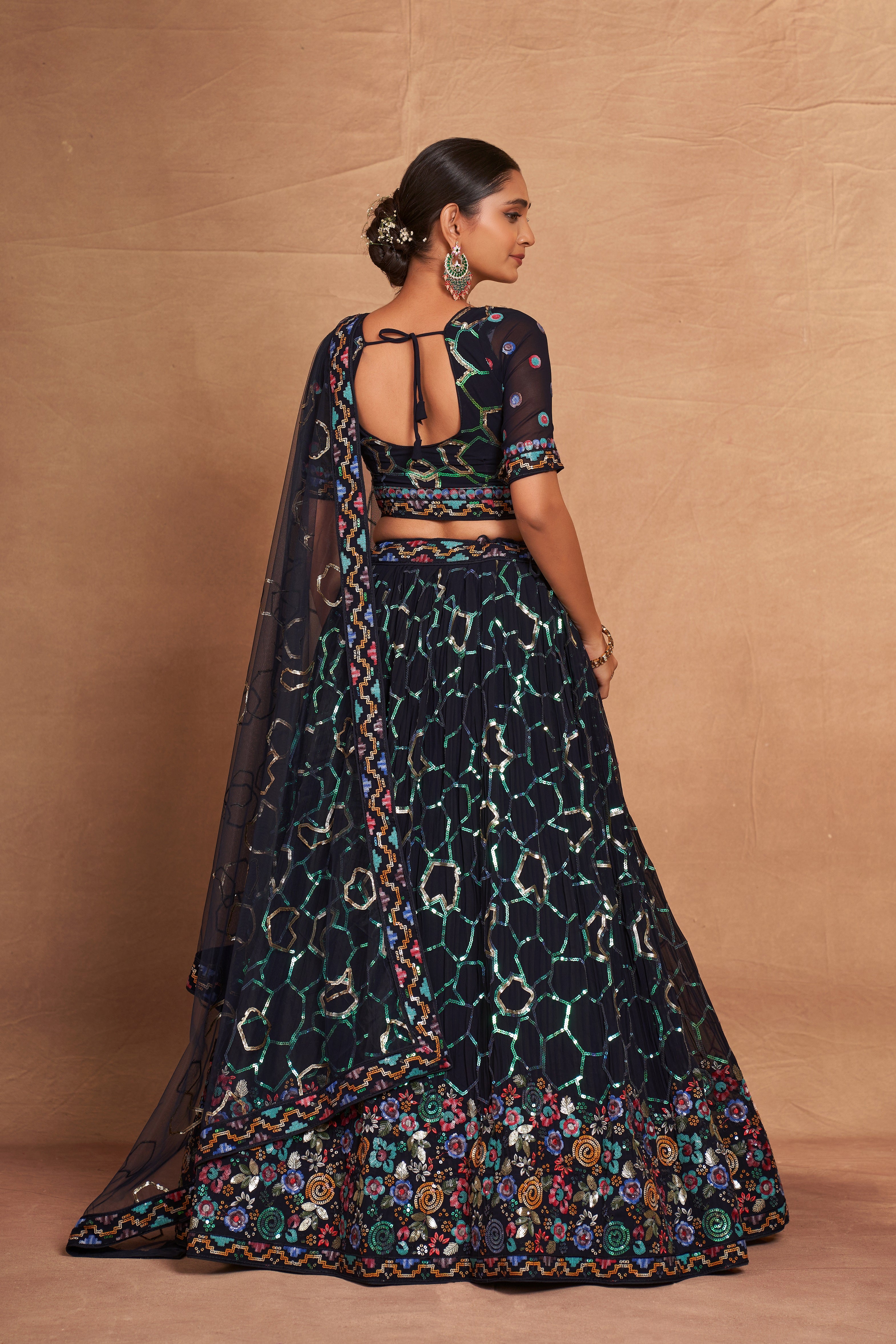 WOMEN'S GEORGETTE WITH SEQUINS AND EMBROIDERY WORK DESIGNER LEHENGA CHOLI