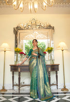 Flower Design Kanjivaram Silk Golden Border With Kanjivaram Design Saree And Blouse