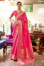 Vsaree Pink Banarasi Silk Designer Saree With Banarasi Border And Blouse