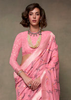 Vsaree Pink Banarasi Silk Designer Saree With Banarasi Border And Blouse