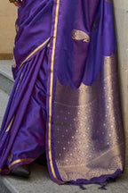 Vsaree Purple Banarasi Satin Silk Zari Weaving Border And Woven Pallu Saree With Blouse For Women