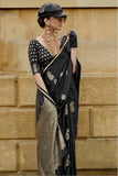 Vsaree Black Banarasi Satin Silk Zari Weaving Border And Woven Pallu Saree With Blouse For Women