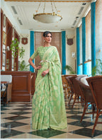 Vsaree Sea Green Lakhnowi Cotton Saree Multipale Thred Work With Blouse And Heavy Pallu