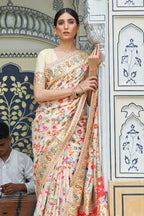 Vsaree Cream Kanjivaram Soft Silk Saree With Designer Border And Blouse
