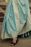 Vsaree Sky Blue Banarasi Silk Designer Saree With Banarasi Border And Blouse