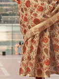 Vsaree Cream Printed Tissue Banarasi Silk Saree With Blouse for Women