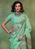 Vsaree Sea Green Banarasi Silk Designer Saree With Banarasi Border And Blouse