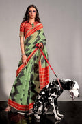Vsaree Parrot Banarasi Silk Designer Saree With Banarasi Border And Blouse