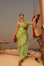 Vsaree Pista Banarasi Soft Silk Zari Weaving Border And Woven Pallu Saree With Blouse For Women