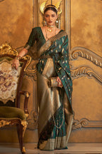 Vsaree Green Banarasi Soft Satin Silk Zari Weaving Border And Woven Pallu Saree With Blouse For Women