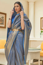 Vsaree Blue Kanjivaram Silk And Zari weaving Saree With Designer Border And Blouse