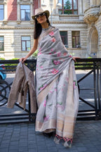 Vsaree Grey Designer Organza Silk Saree With Heavy Rich Pallu And Blouse