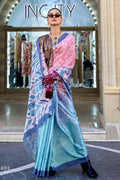 Vsaree Light Blue Banarasi Silk Designer Saree With Banarasi Border And Blouse