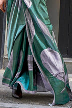 Vsaree Dark Green Banarasi Silk Designer Saree With Banarasi Border And Blouse