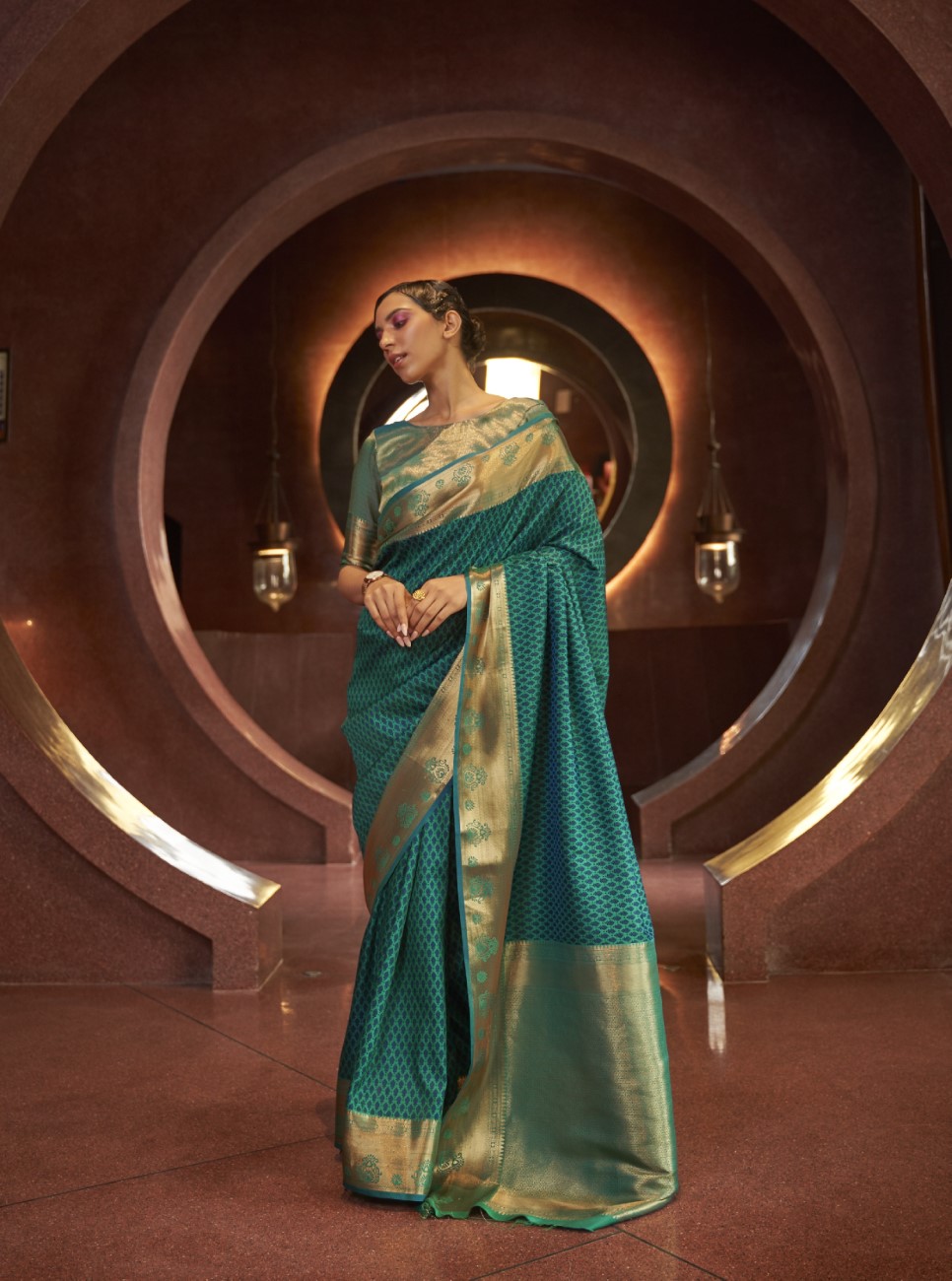 Vsaree Dark Teal Designer Art Silk Saree With Having Rich Pallu And Blouse