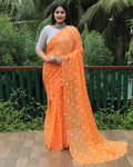 Vsaree Moss Chiffon Silk Print With Foil Border & Pallu Saree With Blouse For Women