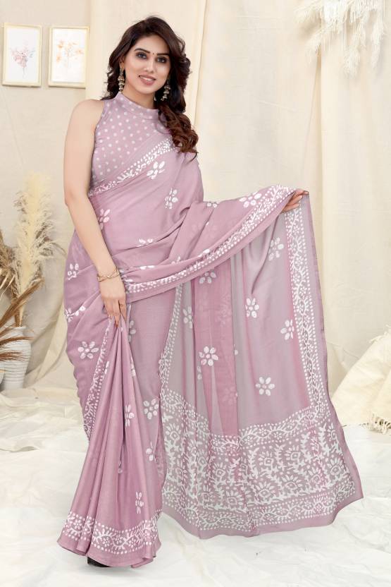 Vsaree Pink Chinon Shiffon Printed Saree And Designer Border With Heavy Rich Pallu
