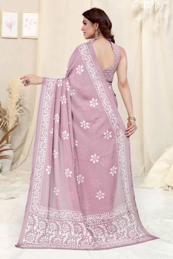 Vsaree Pink Chinon Shiffon Printed Saree And Designer Border With Heavy Rich Pallu