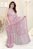 Vsaree Pink Chinon Shiffon Printed Saree And Designer Border With Heavy Rich Pallu