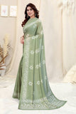 Vsaree Pista Chinon Shiffon Printed Saree And Designer Border With Heavy Rich Pallu