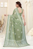Vsaree Pista Chinon Shiffon Printed Saree And Designer Border With Heavy Rich Pallu