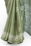 Vsaree Pista Chinon Shiffon Printed Saree And Designer Border With Heavy Rich Pallu