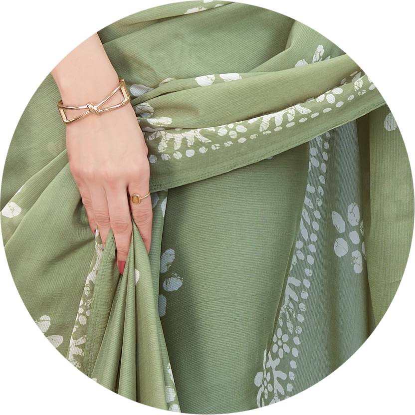 Vsaree Pista Chinon Shiffon Printed Saree And Designer Border With Heavy Rich Pallu