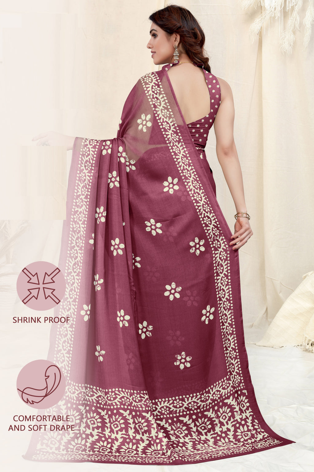Vsaree Wine Chinon Shiffon Printed Saree And Designer Border With Heavy Rich Pallu