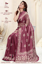 Vsaree Wine Chinon Shiffon Printed Saree And Designer Border With Heavy Rich Pallu