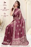 Vsaree Wine Chinon Shiffon Printed Saree And Designer Border With Heavy Rich Pallu