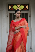Vsaree Orange Raw Silk Saree With Contrast Border And Lining Pallu With Contrast Blouse For Women