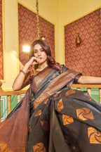 Designer Banarasi Soft Silk Saree With Pure Golden Zari Border And Blouse
