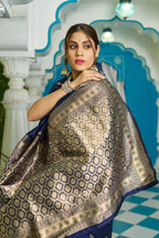 Vsaree Blue Silk Blend Saree With Designer Border And Heavy Pallu Along With Blouse