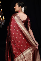 Vsaree Maroon Silk Blend Saree With Designer Border And Heavy Pallu Along With Blouse