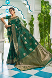 Vsaree Green Silk Blend Saree With Designer Border And Heavy Pallu Along With Blouse