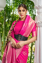 Vsaree Pink Silk Blend Saree With Designer Border And Heavy Pallu Along With Blouse